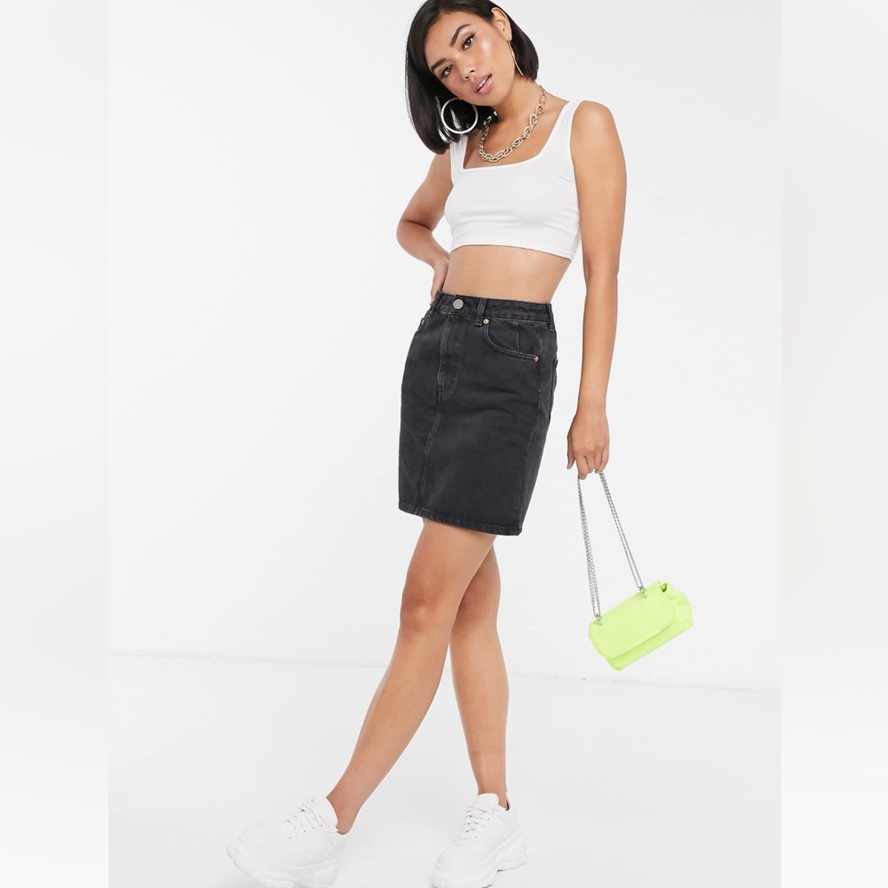 ASOS Denim High Waisted Mini Skirt in Washed Black US 6/UK 10